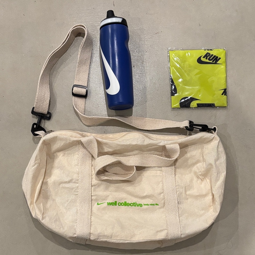 Sale! New Nike Bundle: well collective gym duffle bag, waterbottle & bandana